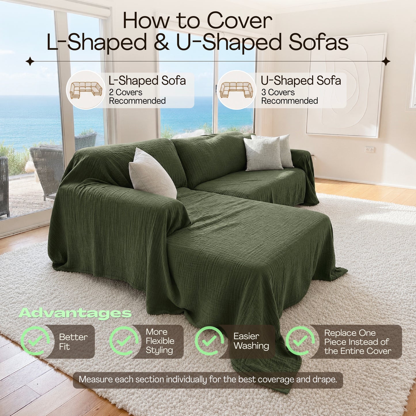 Cloud-Like Muslin Sofa Cover - Green