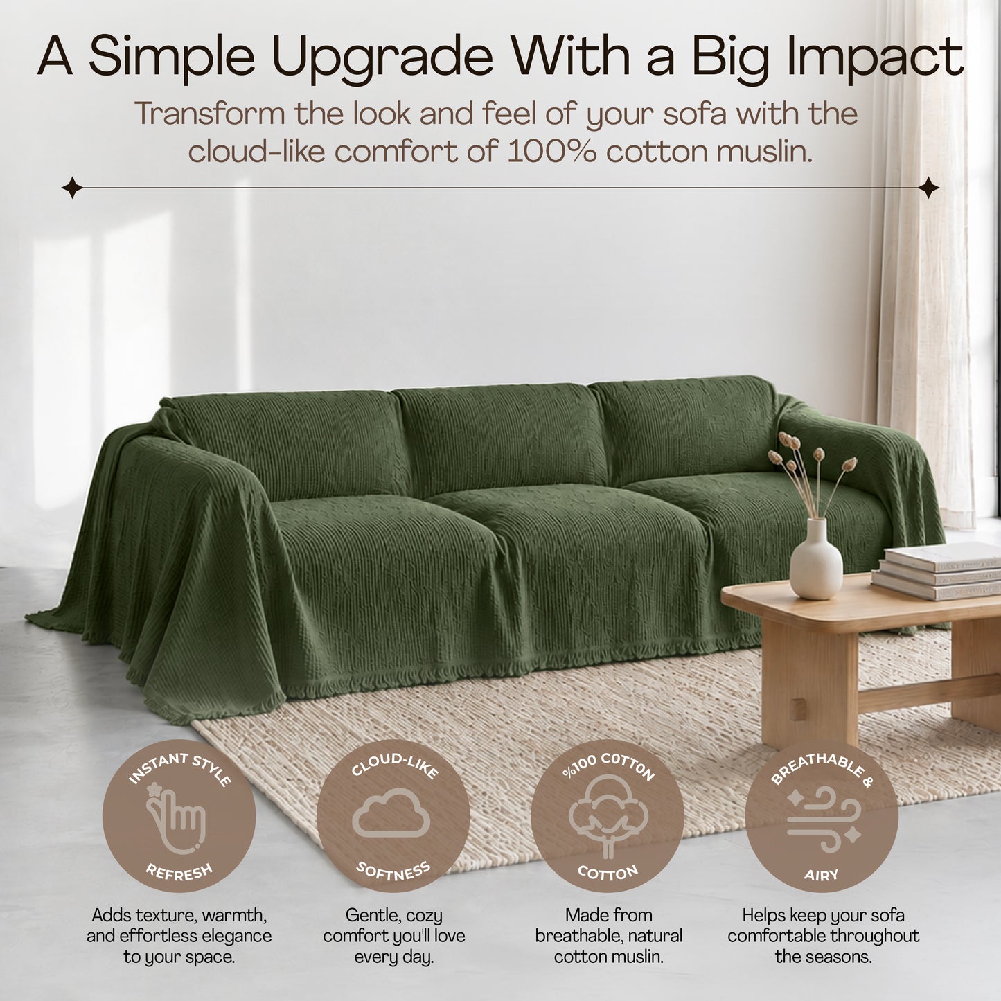 Cloud-Like Muslin Sofa Cover - Green