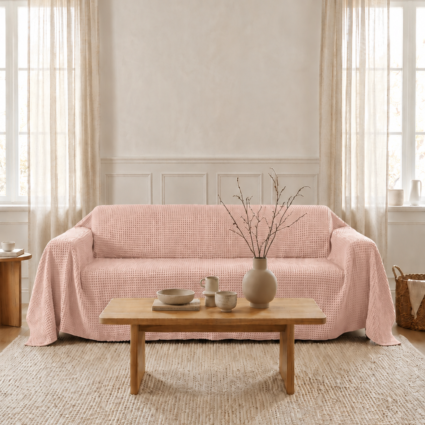 Waffle Sofa Cover - Salmon