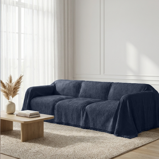 Cloud-Like Muslin Sofa Cover - Anthracite Blue