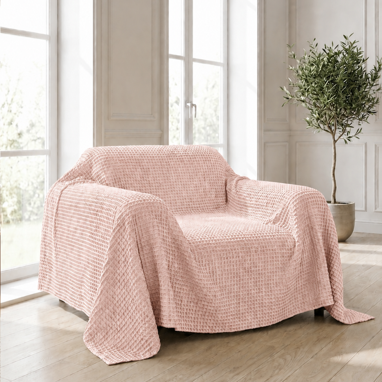 Waffle Sofa Cover - Salmon