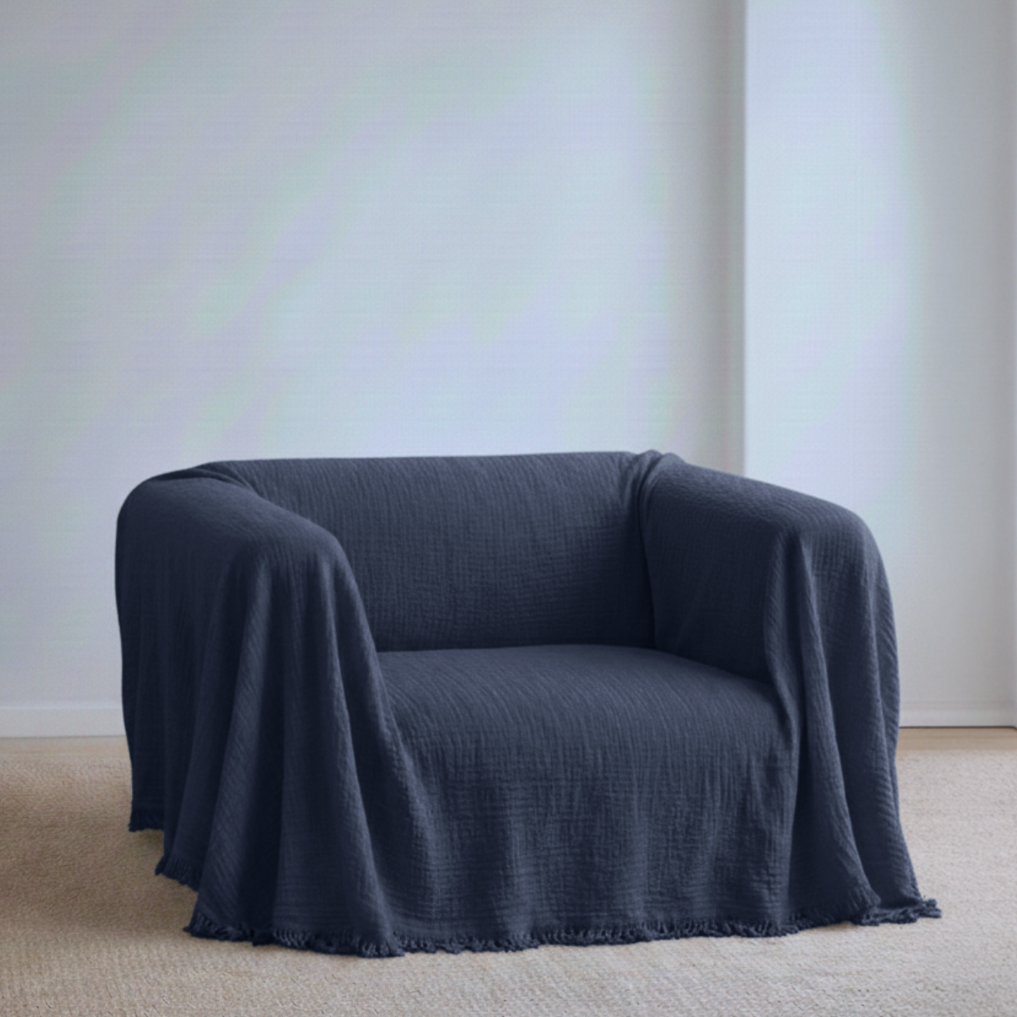 Cloud-Like Muslin Sofa Cover - Anthracite Blue