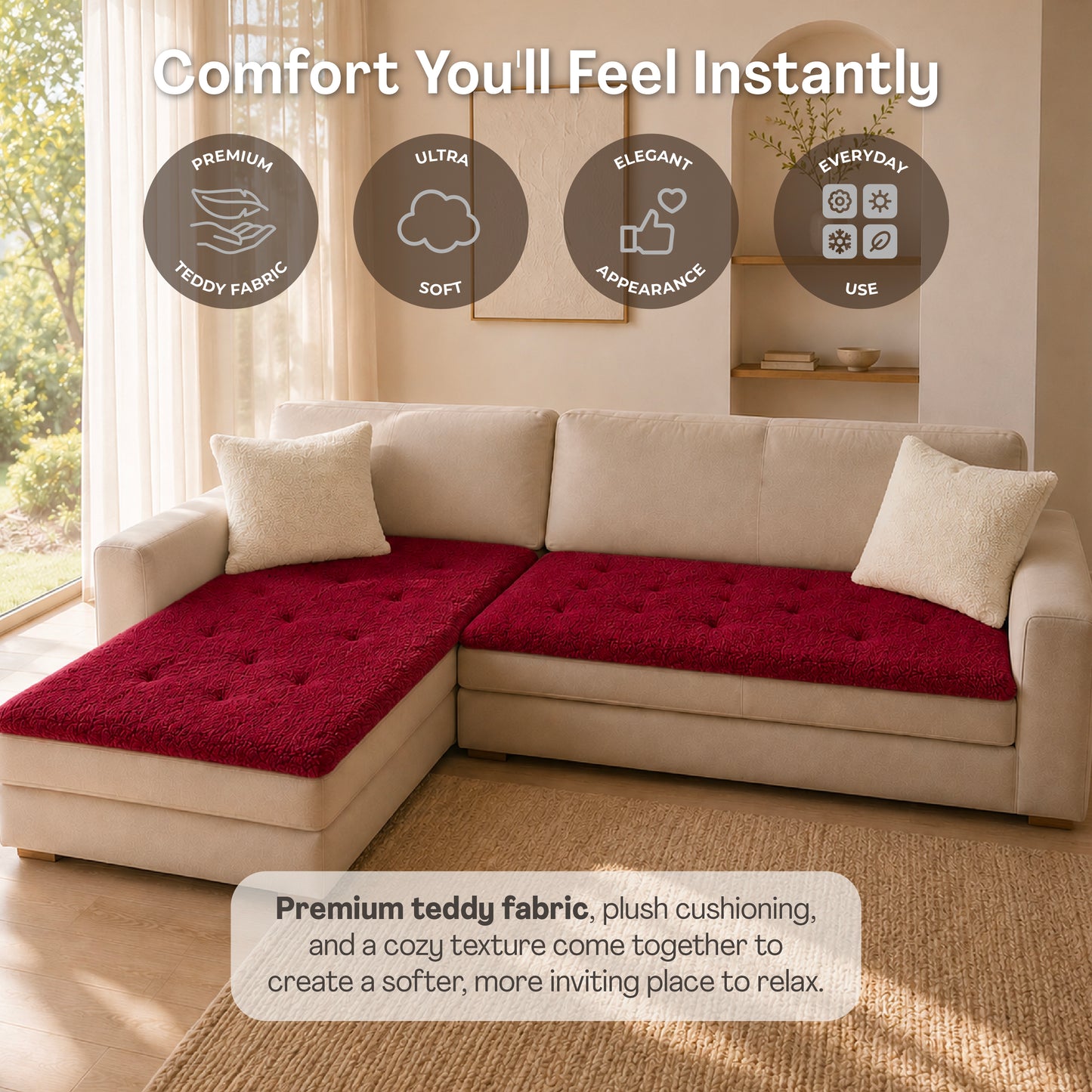 Teddy Sofa Topper Burgundy