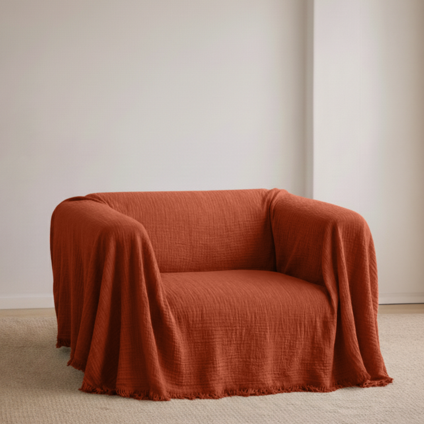 Cloud-Like Muslin Sofa Cover - Terracotta