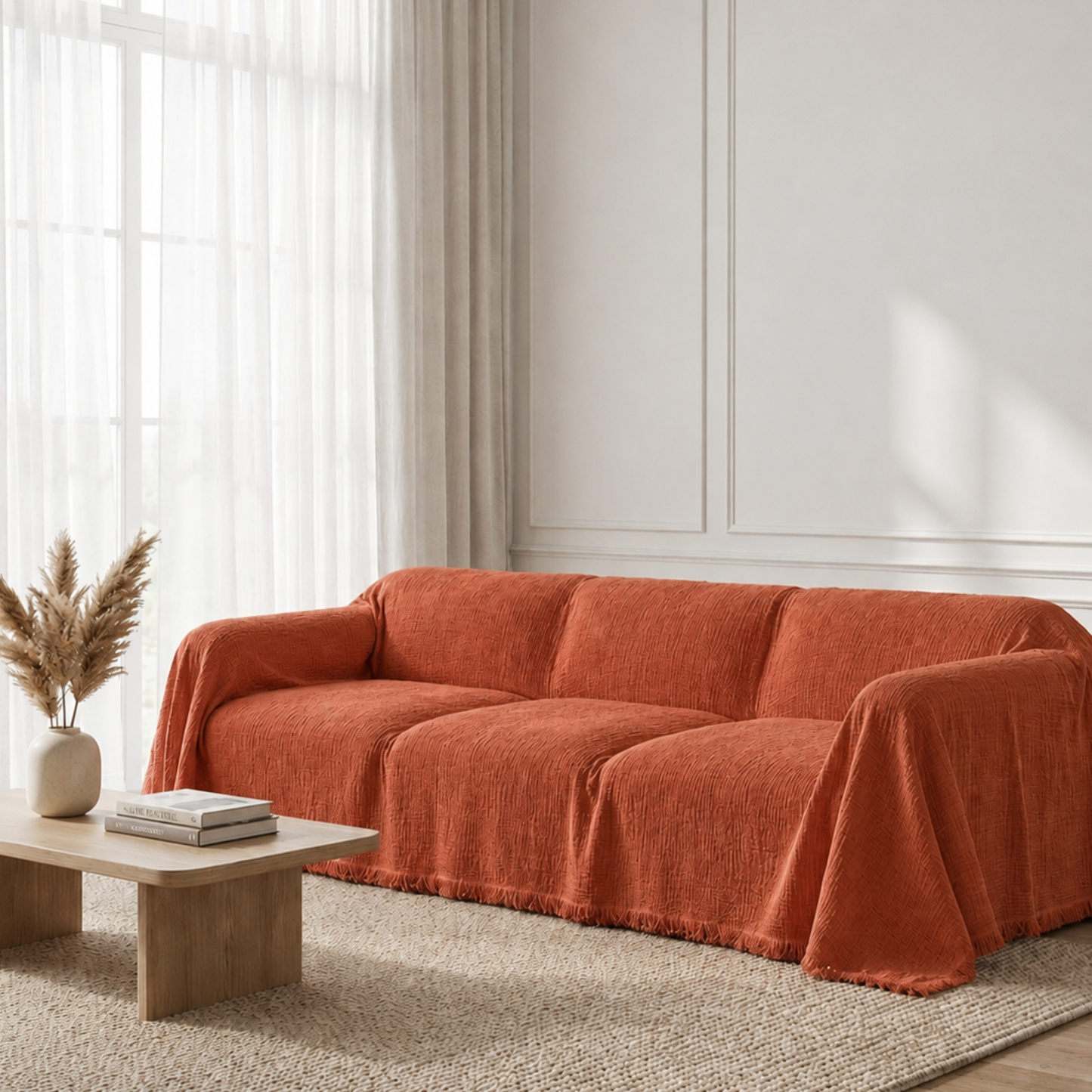 Cloud-Like Muslin Sofa Cover - Terracotta