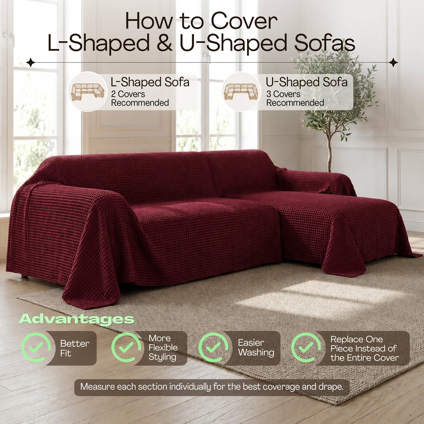 Waffle Sofa Cover - Burgundy