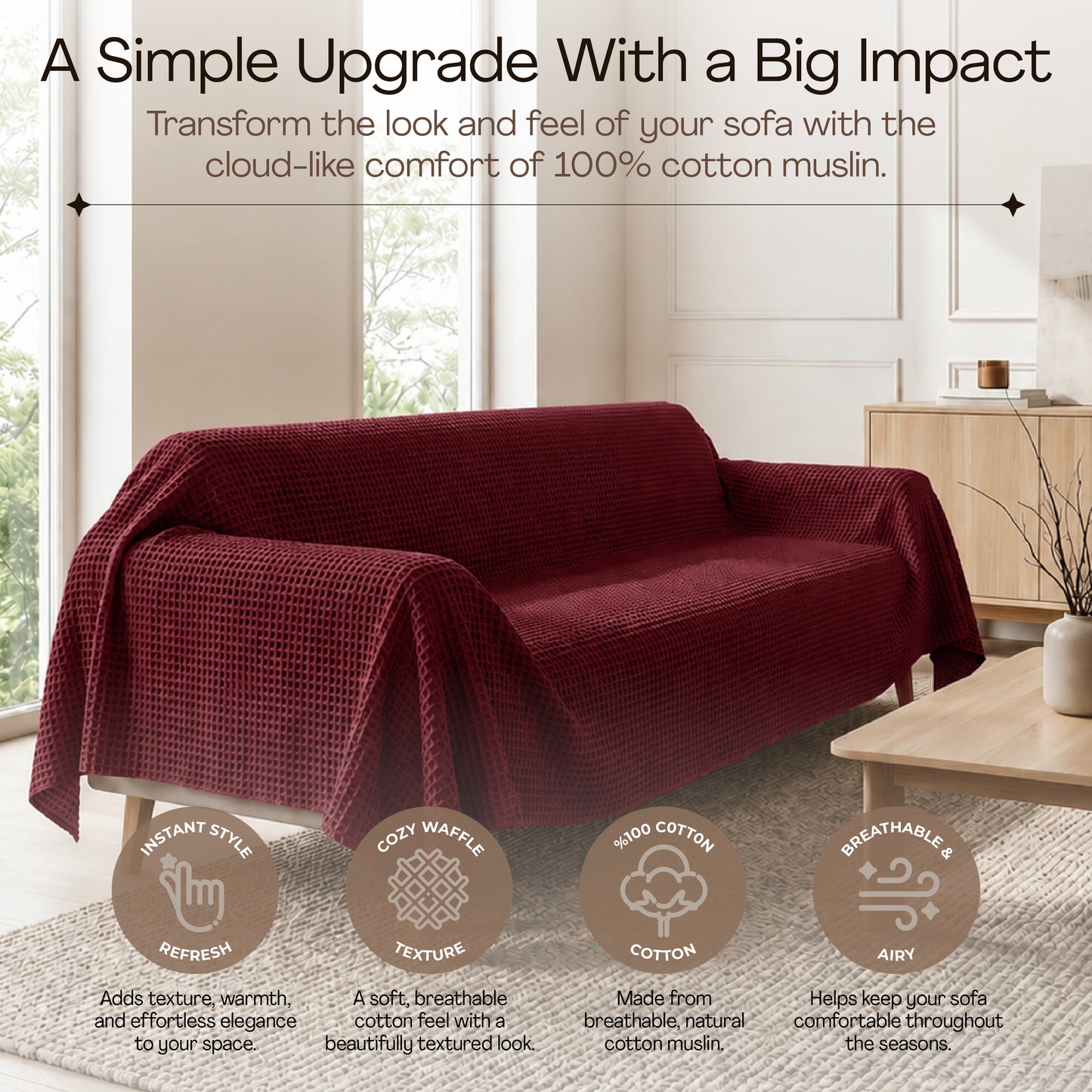 Waffle Sofa Cover - Burgundy
