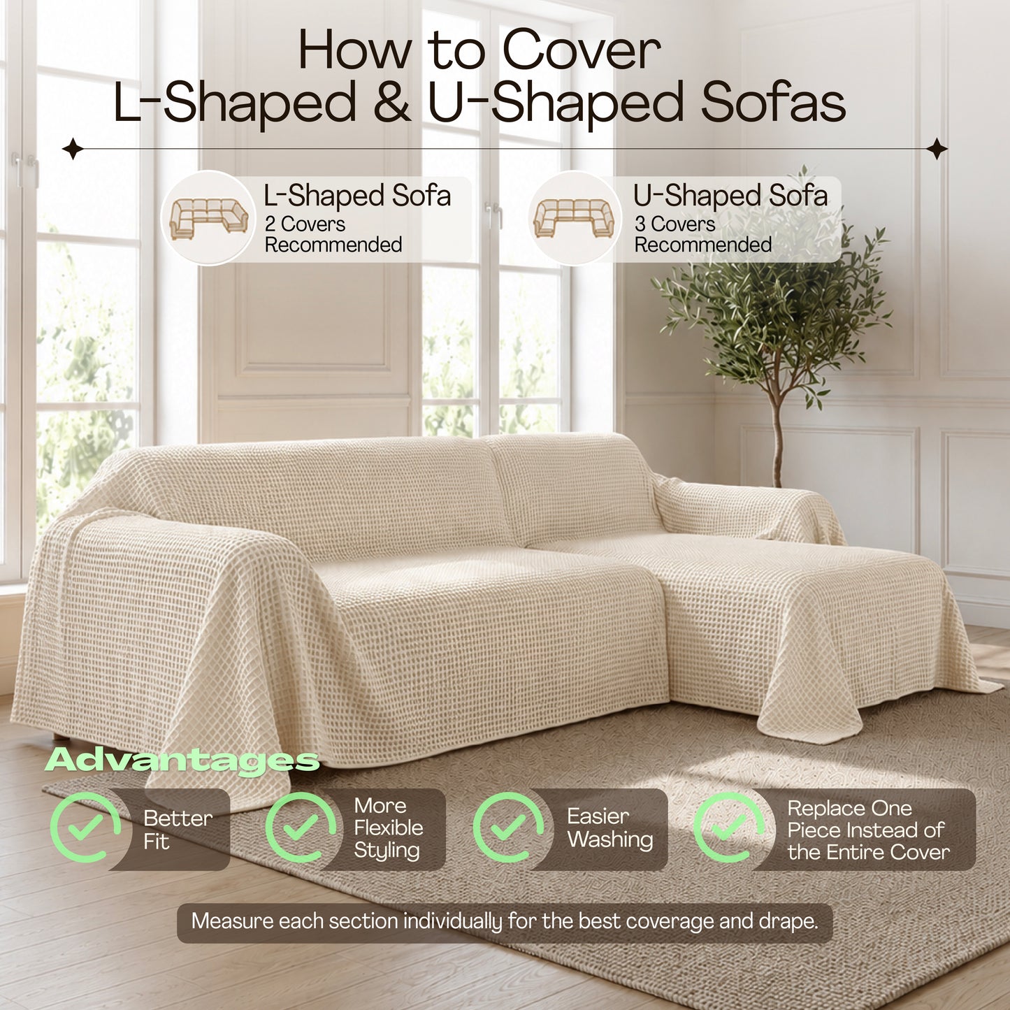 Waffle Sofa Cover - Cream