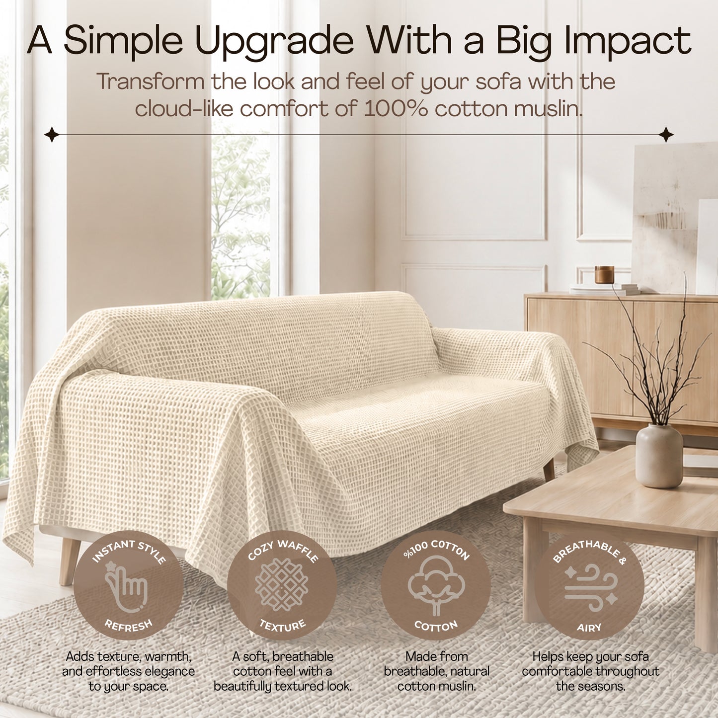 Waffle Sofa Cover - Cream