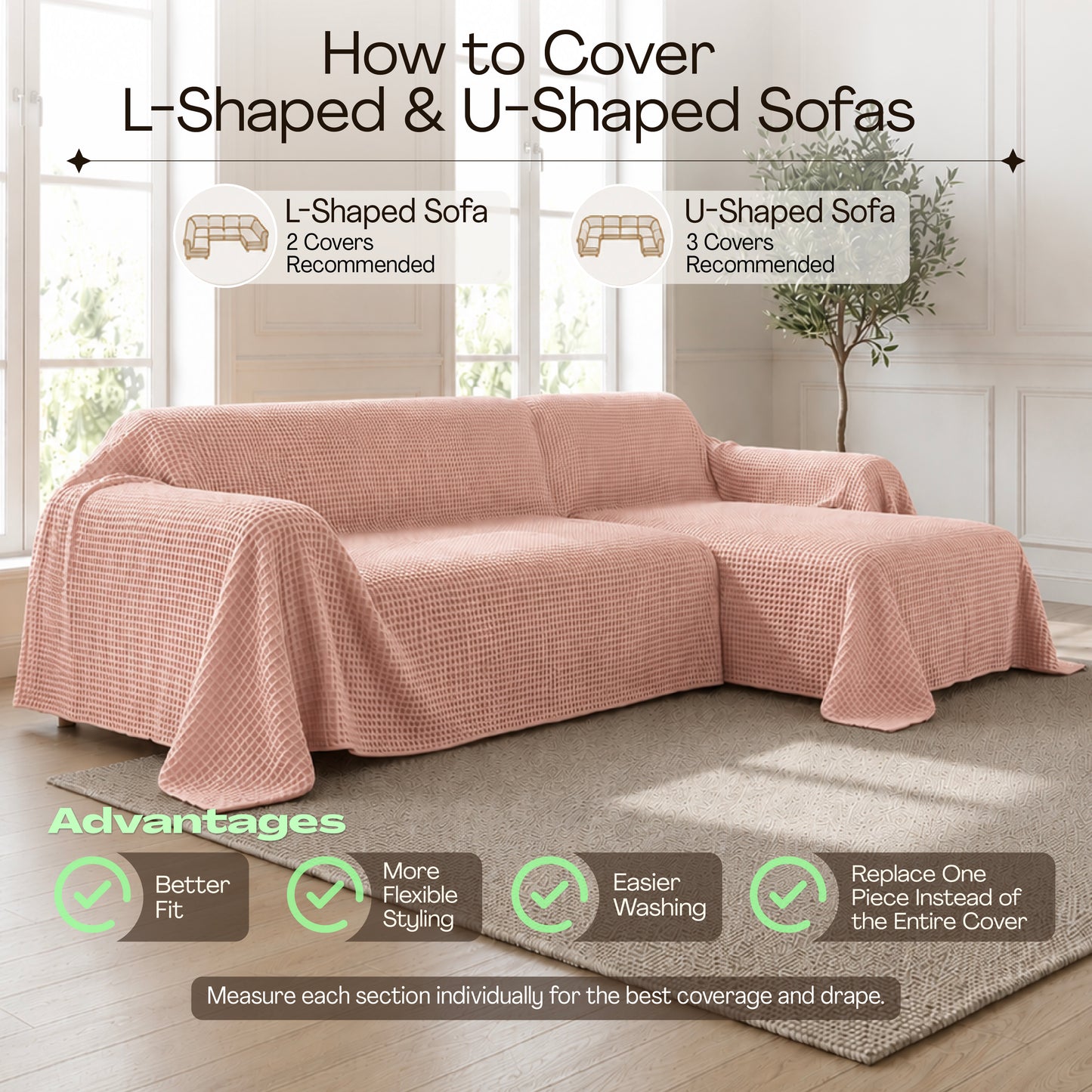 Waffle Sofa Cover - Salmon