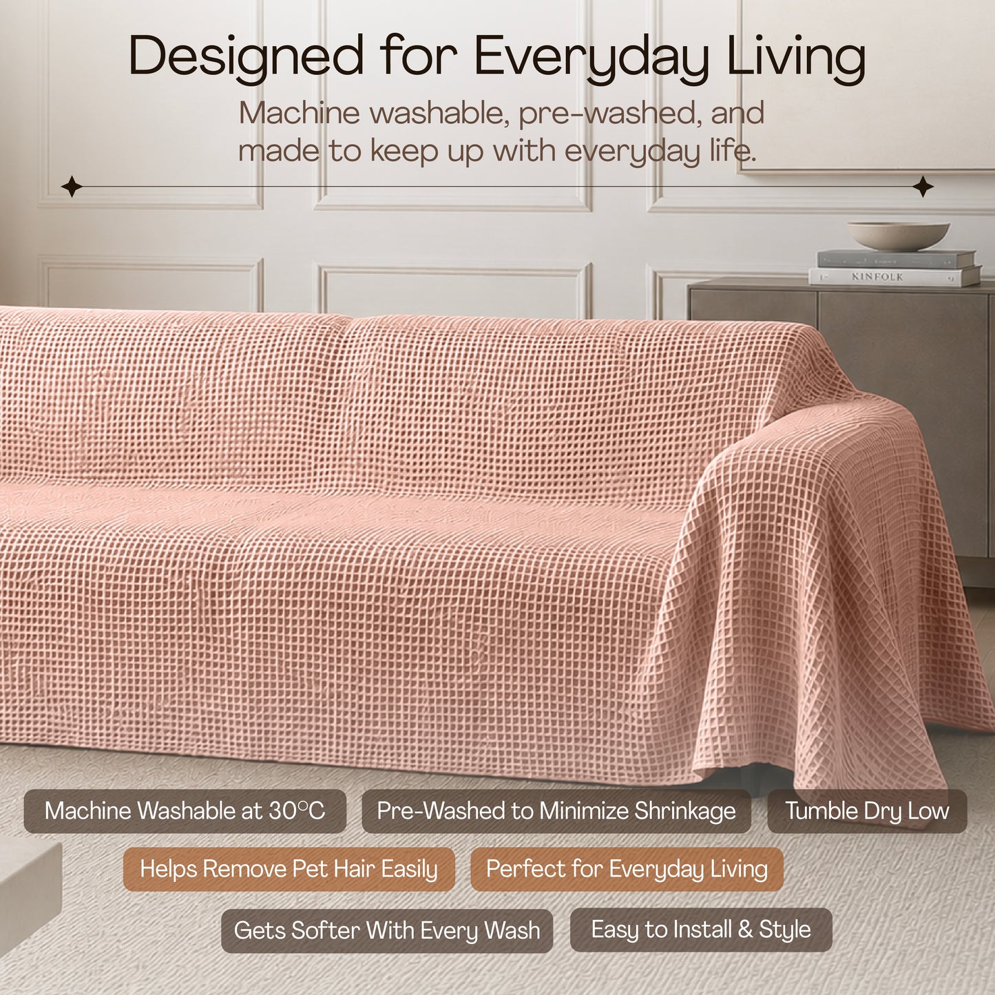 Waffle Sofa Cover - Salmon