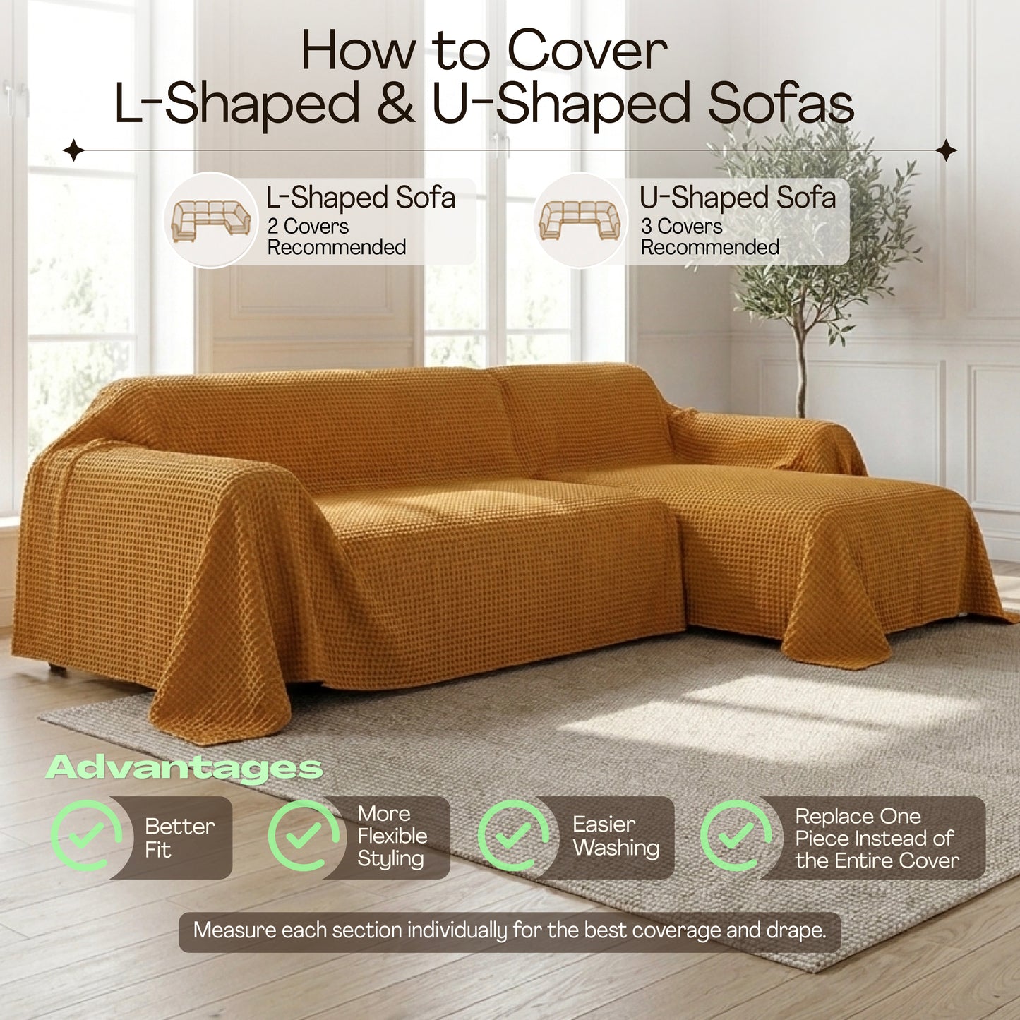 Waffle Sofa Cover - Cinnamon