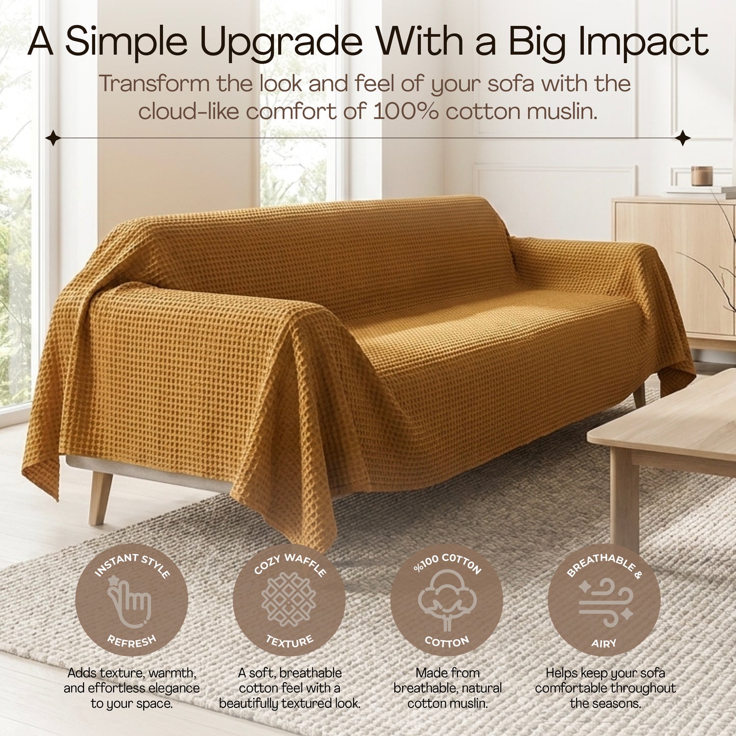 Waffle Sofa Cover - Cinnamon