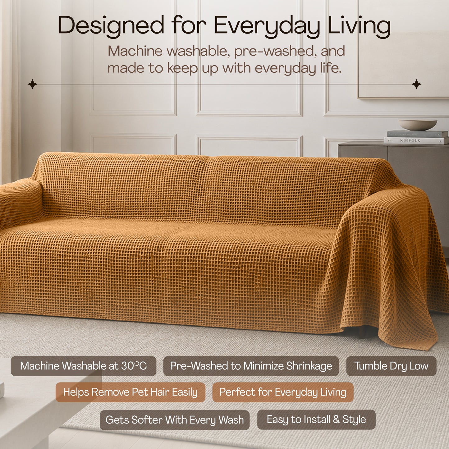 Waffle Sofa Cover - Cinnamon