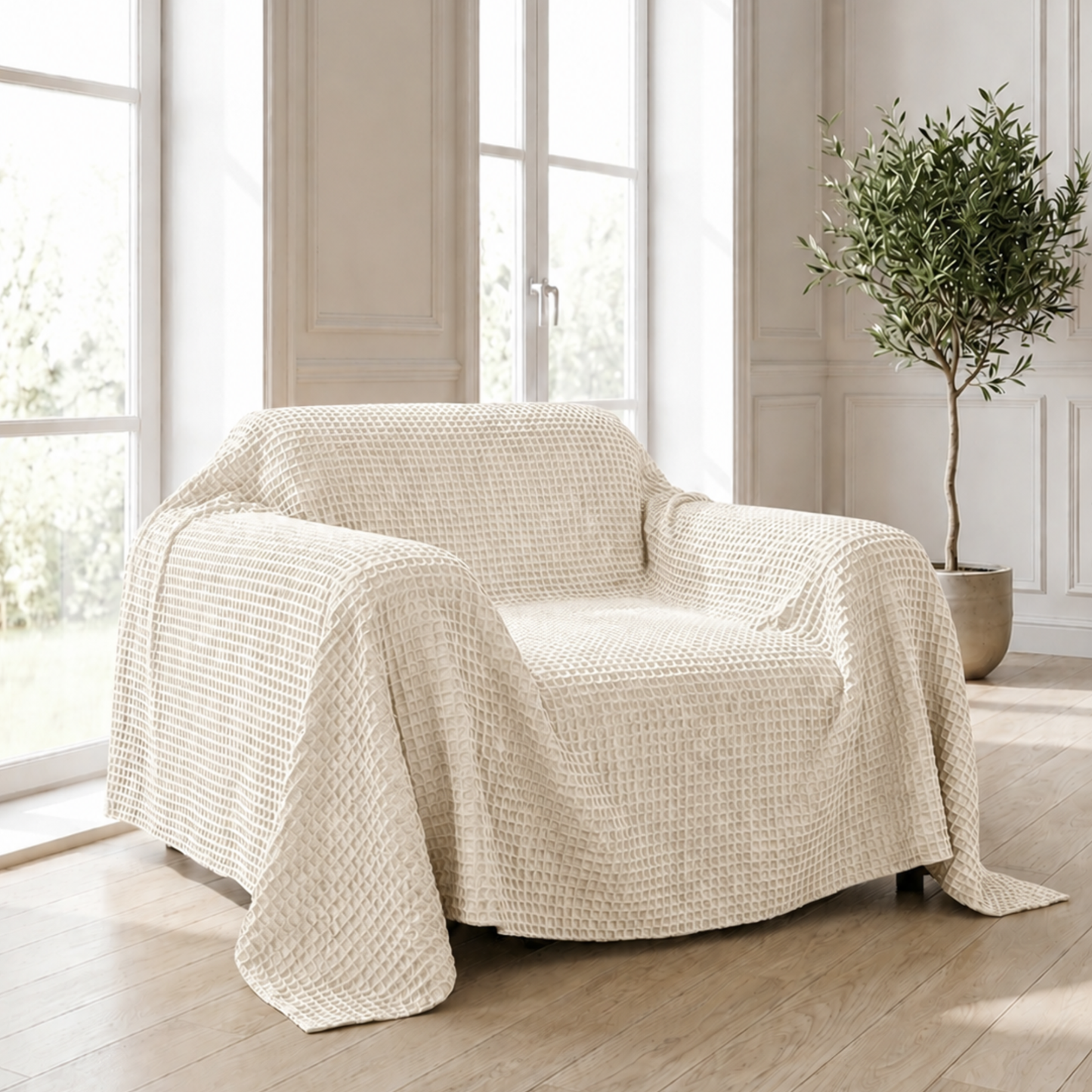 Waffle Sofa Cover - Cream