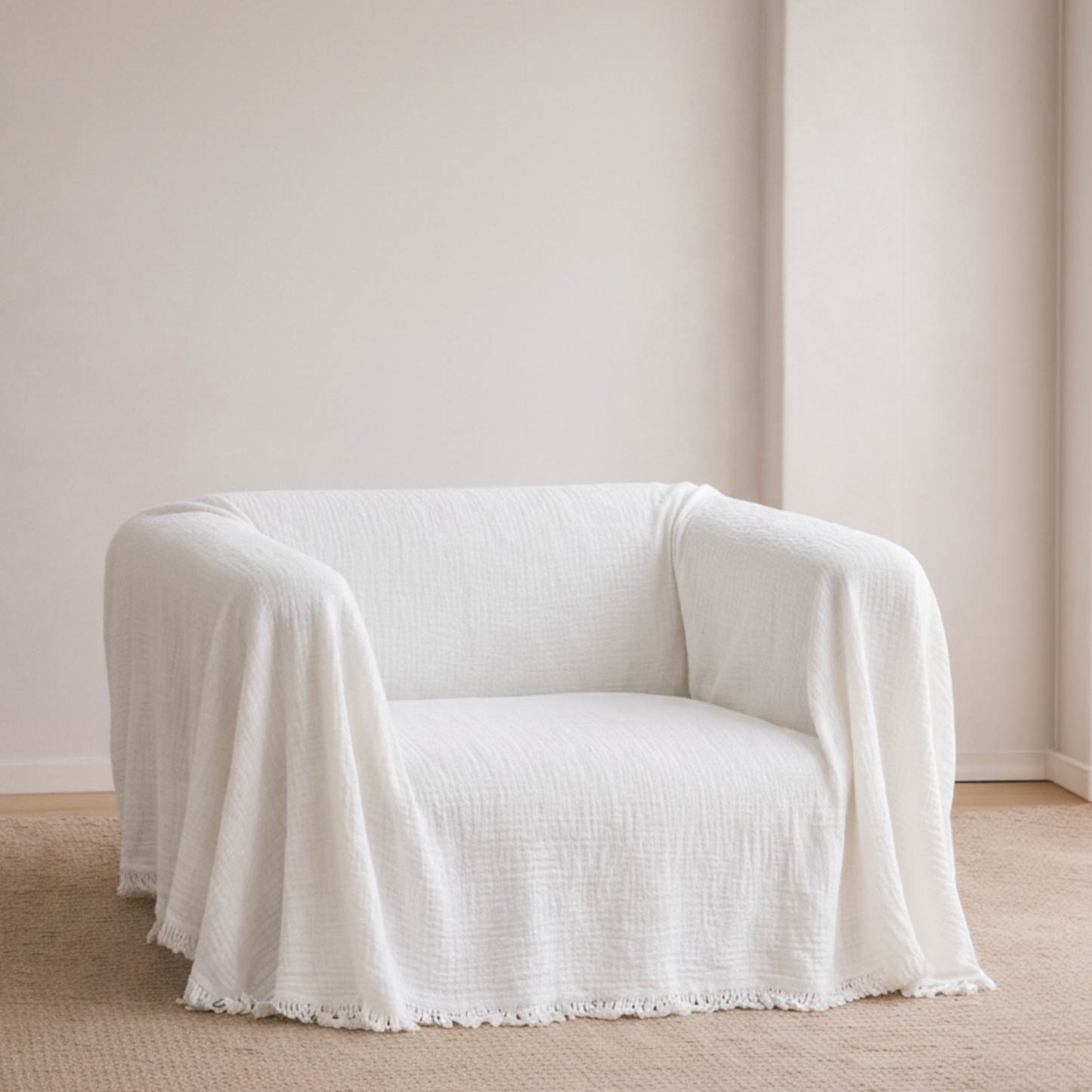Cloud-Like Muslin Sofa Cover - White