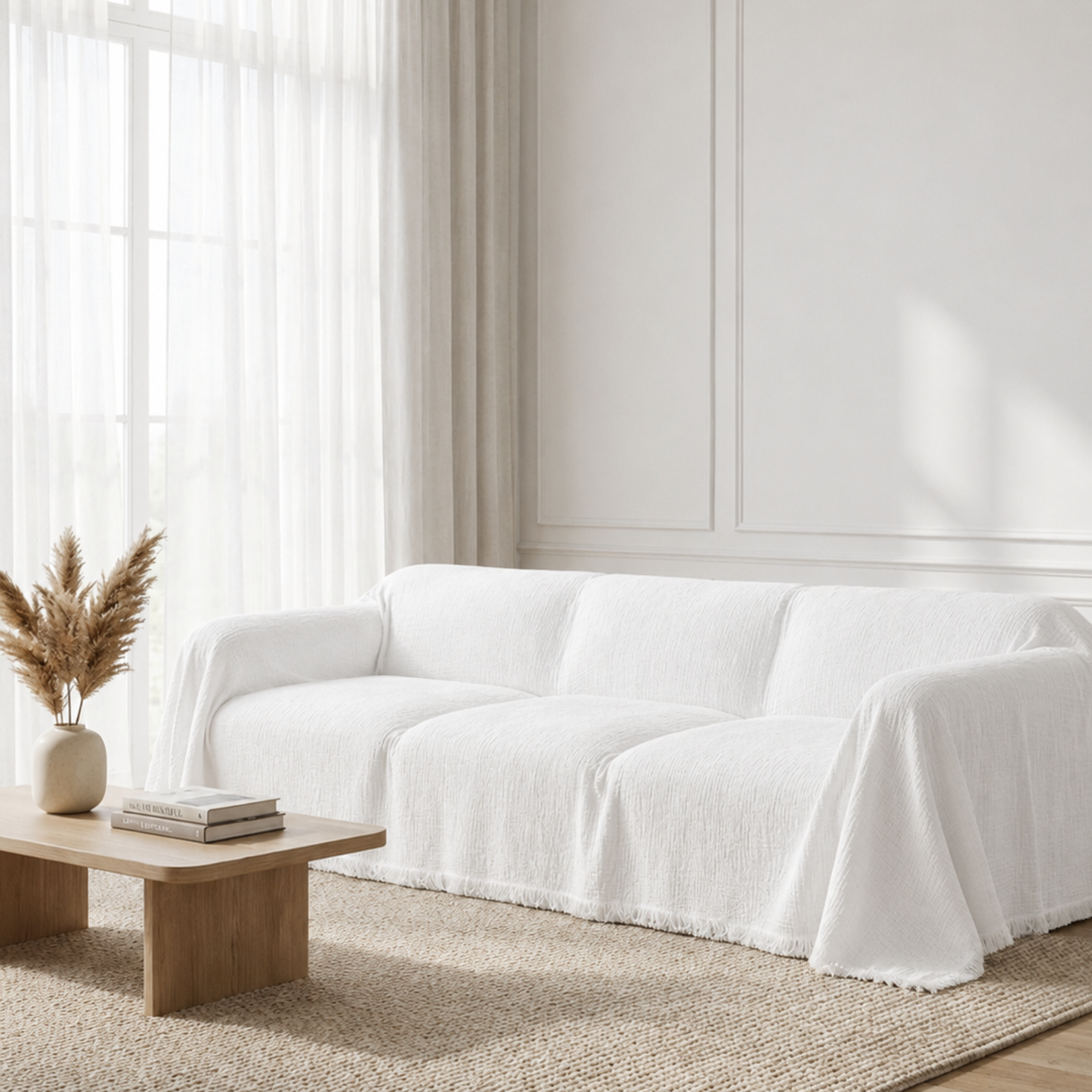 Cloud-Like Muslin Sofa Cover - White